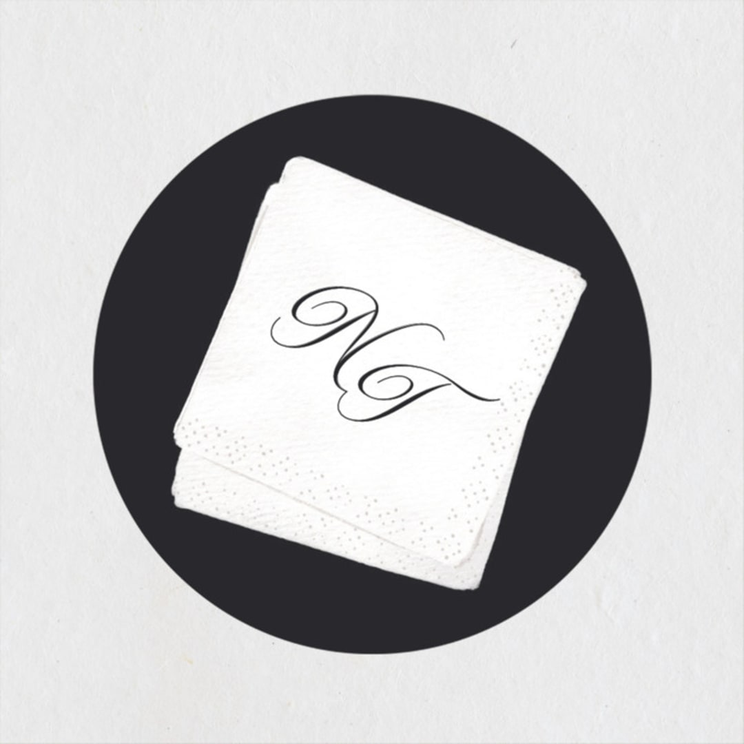 "Cocktail Napkin" - Engagement Party Favor Stickers in Noir by Gwen Bedat - Front