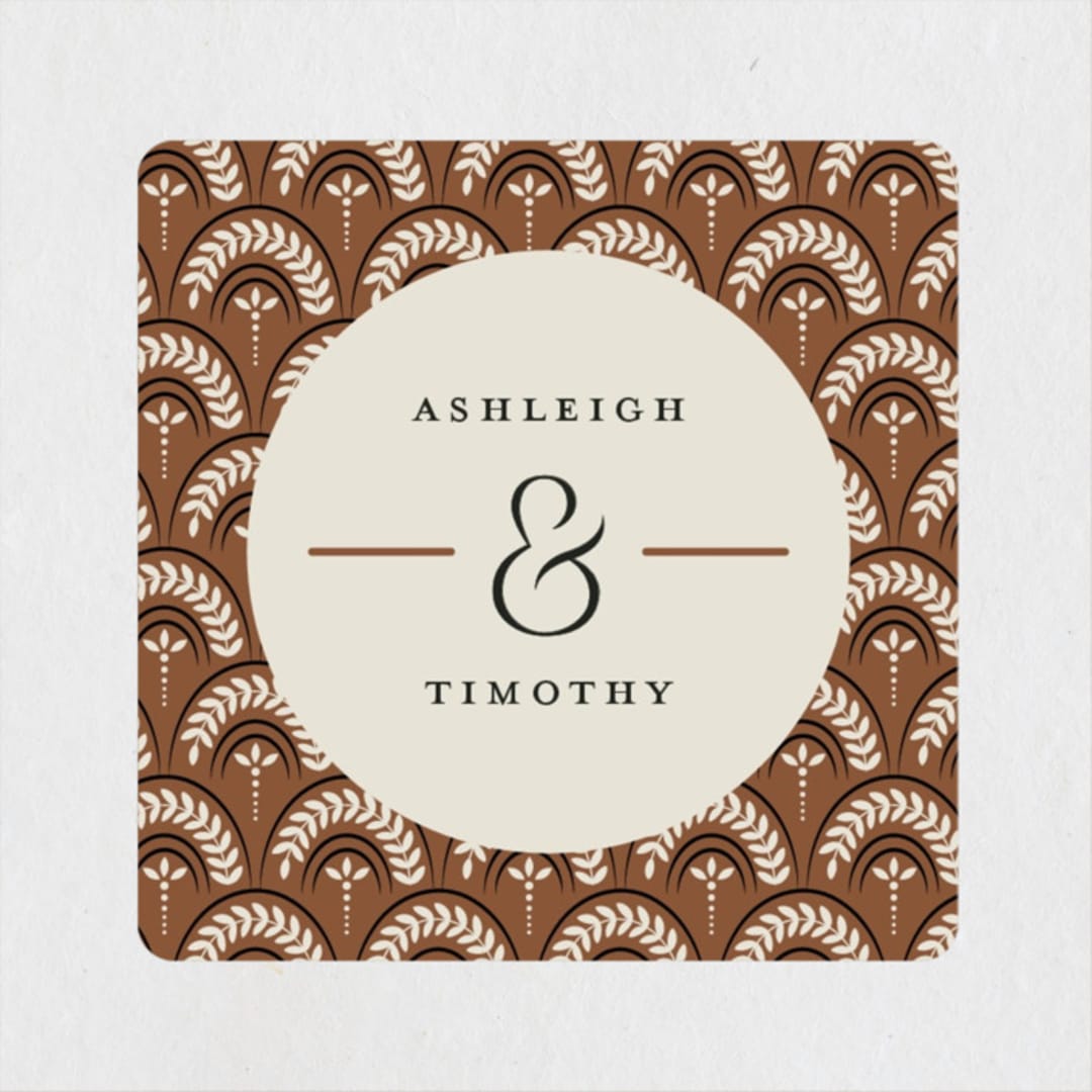 "Boho Swashes" - Engagement Party Favor Stickers in Almond by Heather Schertzer - Front