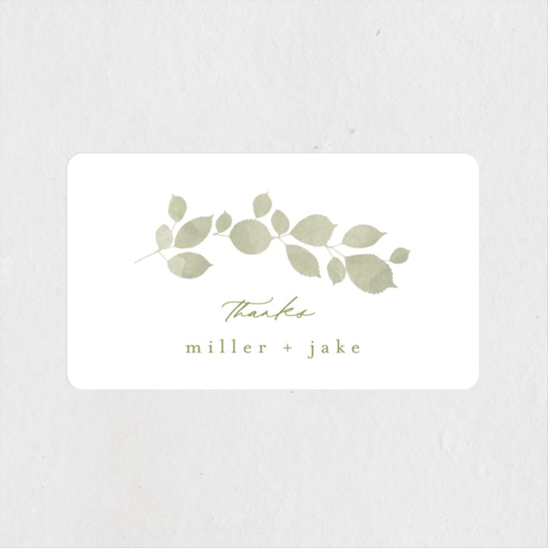 "Garden Gate" - Engagement Party Favor Stickers in Leaf by Kristie Kern - Front
