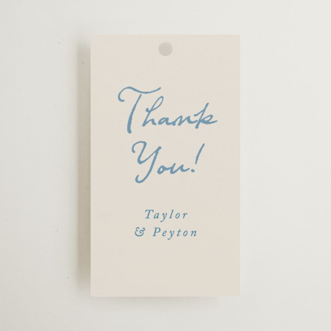 "ribbon bow drawing" - Wedding Favor Tags in Dusty Blue by Cass Loh - Front