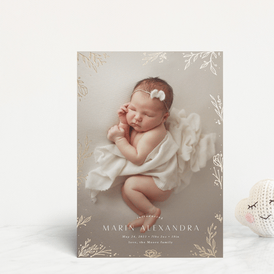 "sparkling florals" - Birth Announcements in Sand by Kate Ahn - Front