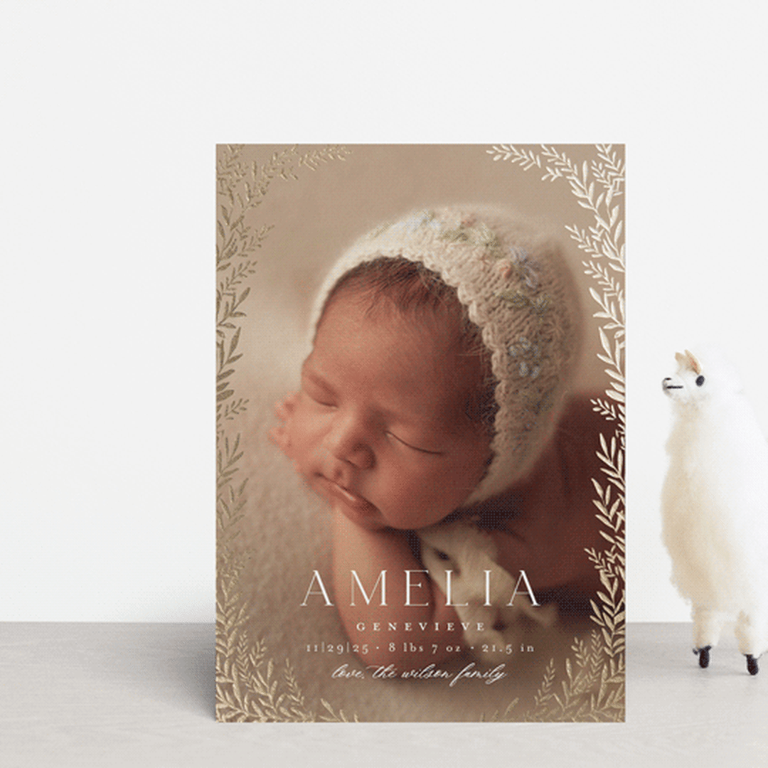 "Botanica Frame" - Birth Announcements in Vanilla by Laura Hankins - Front