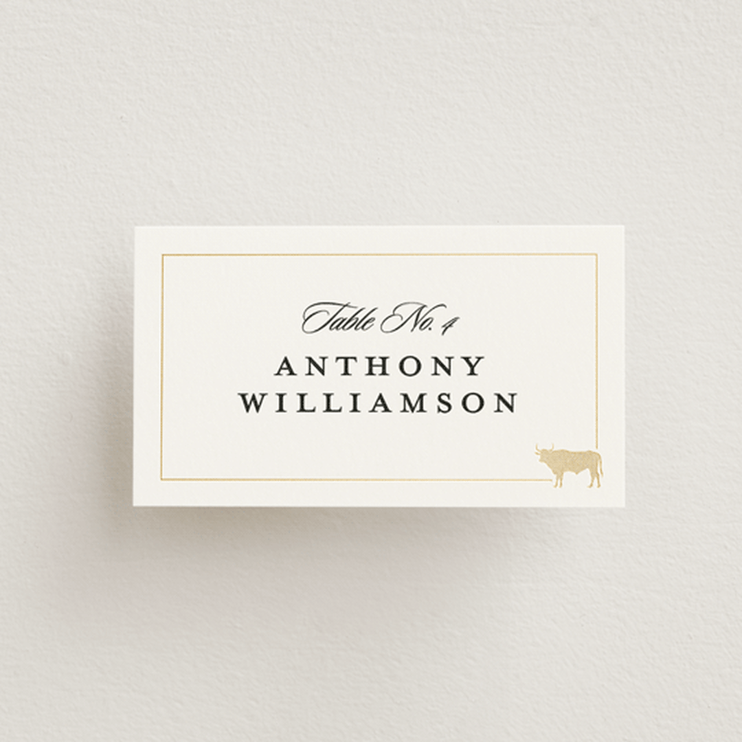 "Foil Meal Silhouettes" - Foil-Pressed Place Cards - Beef in Vanilla by Stacy Maalouf - Front with Free Guest Printing