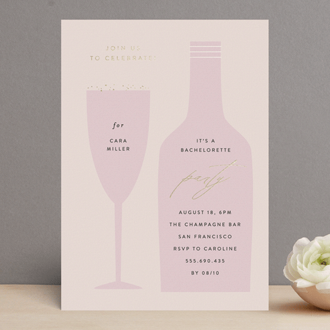 "Champagne Celebration" - Bachelorette Party Invitations in Champagne by Angela Thompson - Front