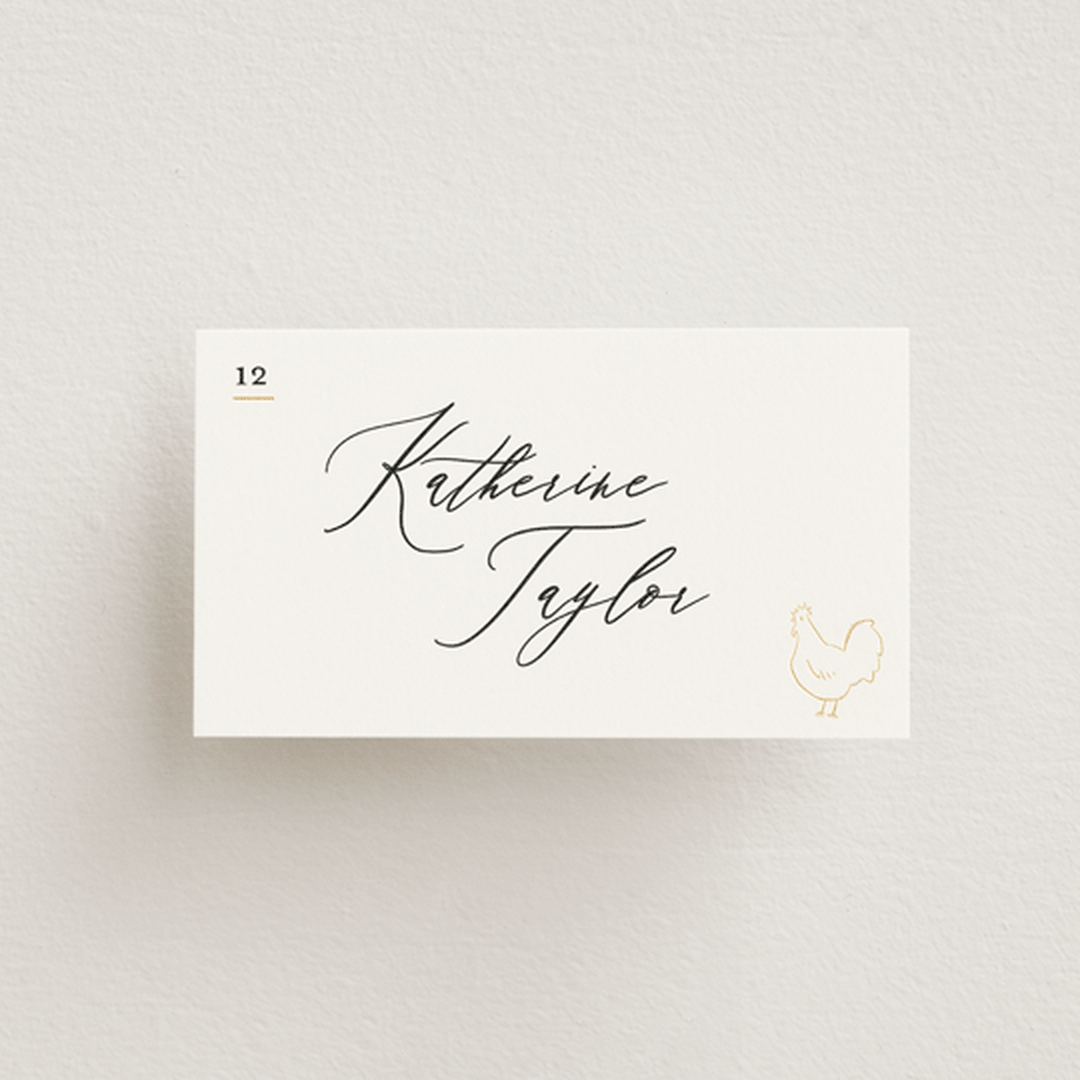 "Gilded icons" - Foil-Pressed Place Cards - Chicken in Ivory by Creo Study - Front with Free Guest Printing