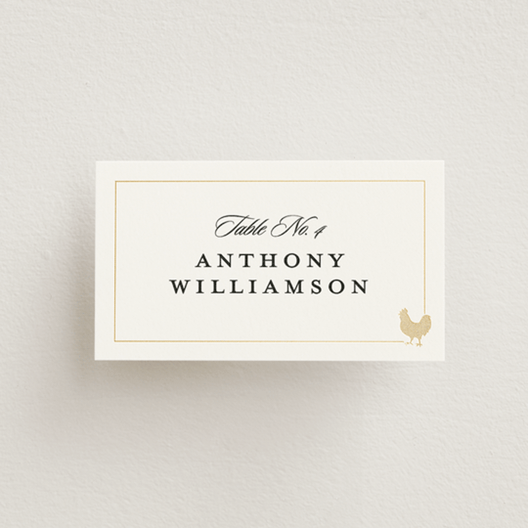 "Foil Meal Silhouettes" - Foil-Pressed Place Cards - Chicken in Vanilla by Stacy Maalouf - Front with Free Guest Printing