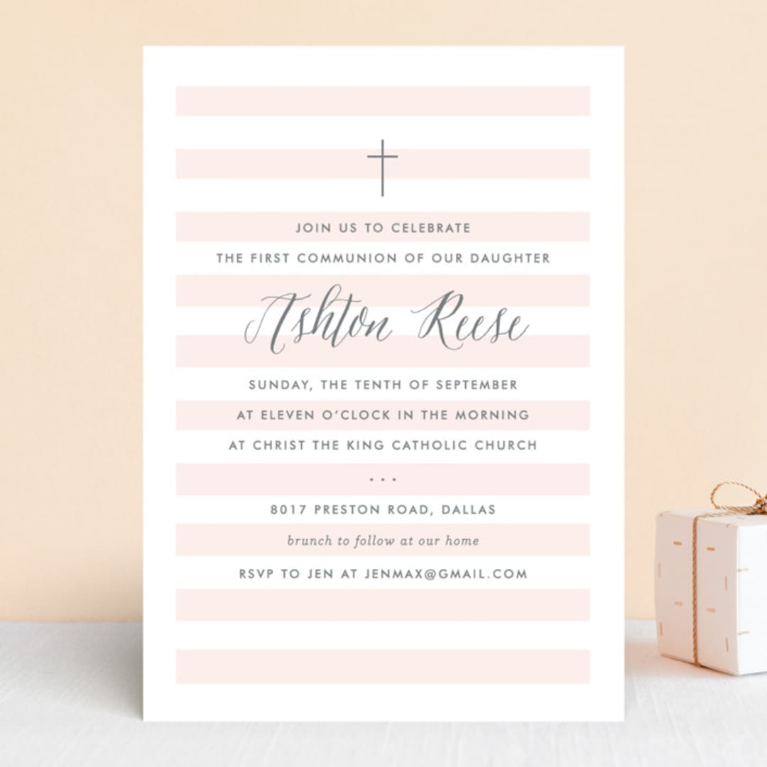 "Sleek" - First Holy Communion Invitations in Blush by Lauren Chism - Front