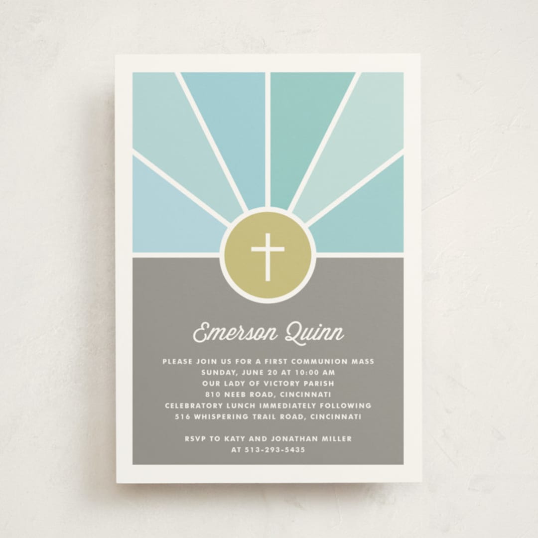 "Window" - First Holy Communion Invitations in Sky by Kim Dietrich Elam - Front