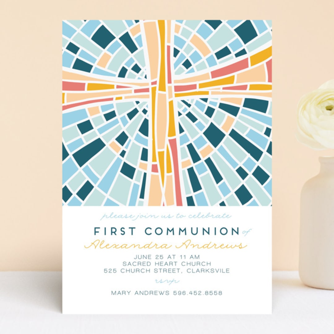 "Stained glass illustration" - First Holy Communion Invitations in Blue Sky by Ilze Lucero - Front