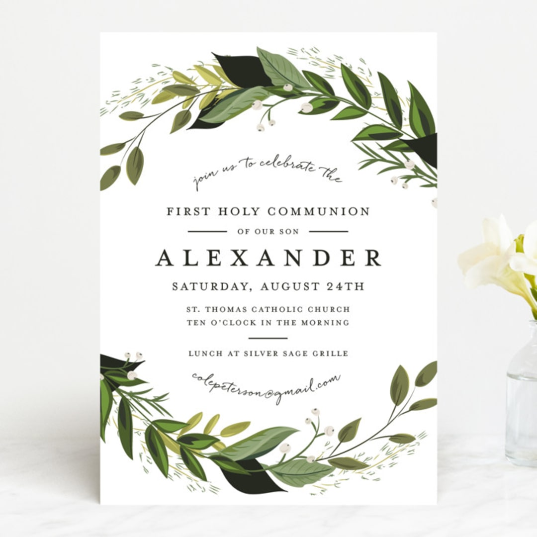 "Vines of Green" - First Holy Communion Invitations in Fern by Susan Moyal - Front