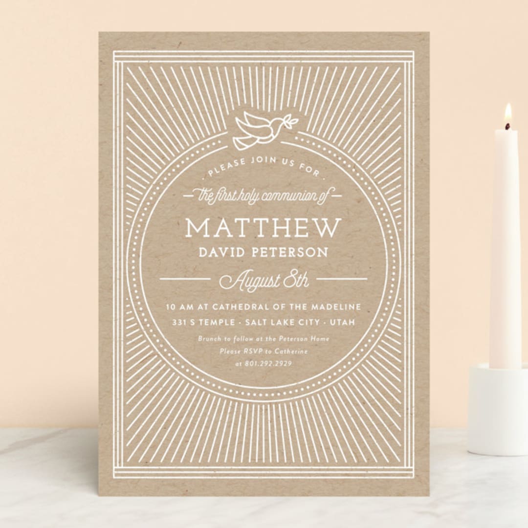 "Like A Dove" - First Holy Communion Invitations in Natural by Robert and Stella - Front
