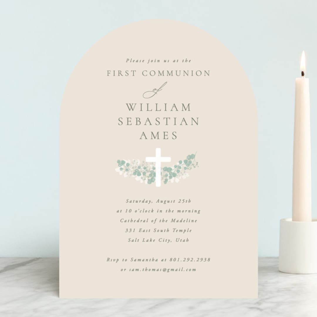 "Classic Communion Wreath" - First Holy Communion Invitations in Sand by Robert and Stella - Front