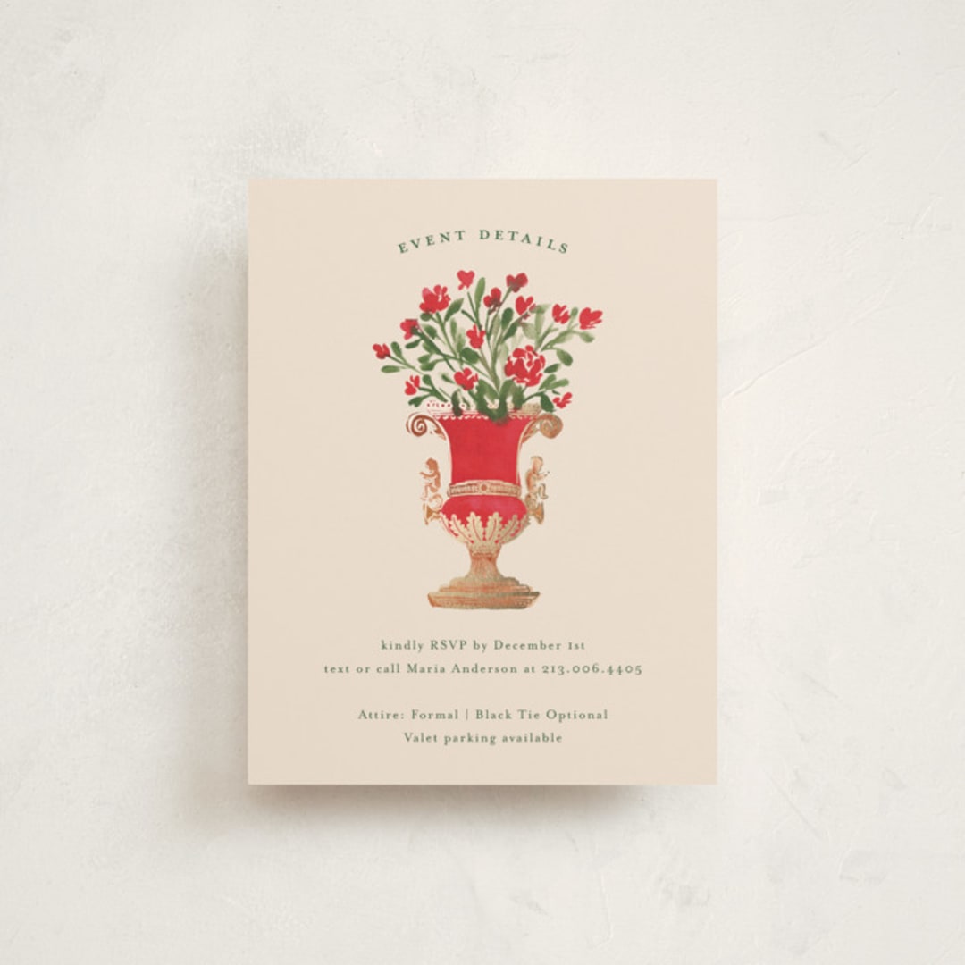 "Regency Vase" - Foil-Pressed Debutante Party Enclosure Cards in Ruby by Claudia Orengo - Front