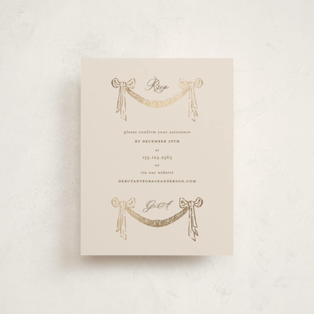 "Chandelier" - Foil-Pressed Debutante Party Enclosure Cards in Sand by Claudia Orengo - Front