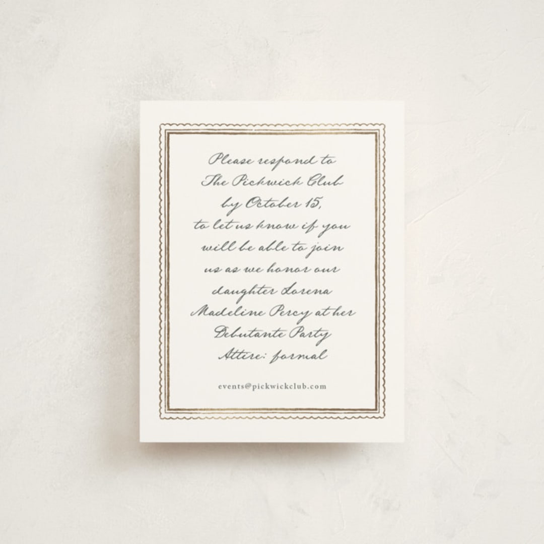 "Prelude" - Foil-Pressed Debutante Party Enclosure Cards in Monument by Leia Matt - Front