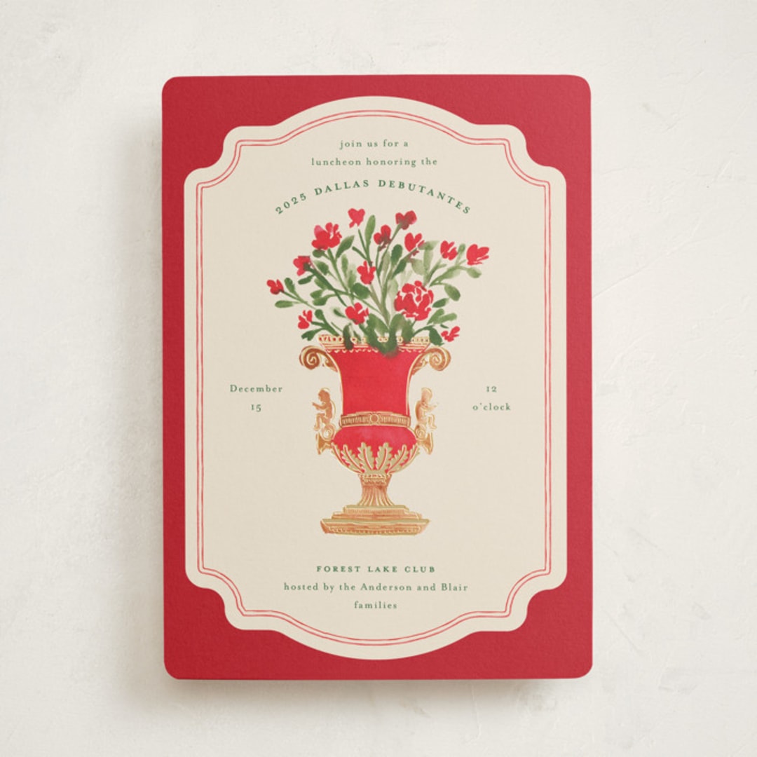 "Regency Vase" - Foil-Pressed Debutante Party Invitations in Ruby by Claudia Orengo - Front