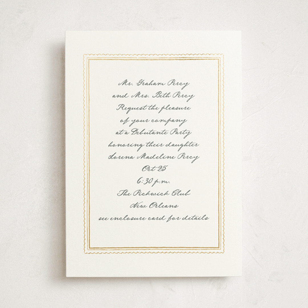 "Prelude" - Foil-Pressed Debutante Party Invitations in Monument by Leia Matt - Front