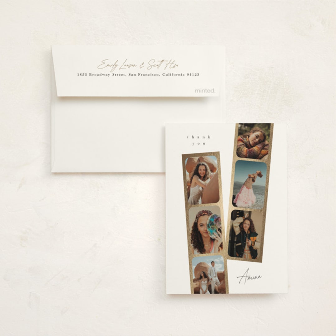 "Snapshots" - Flat Foil-Pressed Graduation Thank You Cards in Pearl by Leah Bisch - Front