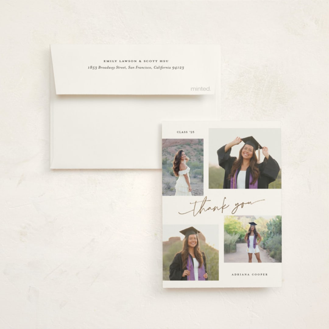 "minimal holiday gallery" - Flat Foil-Pressed Graduation Thank You Cards in Snow by Sarah Curry - Front