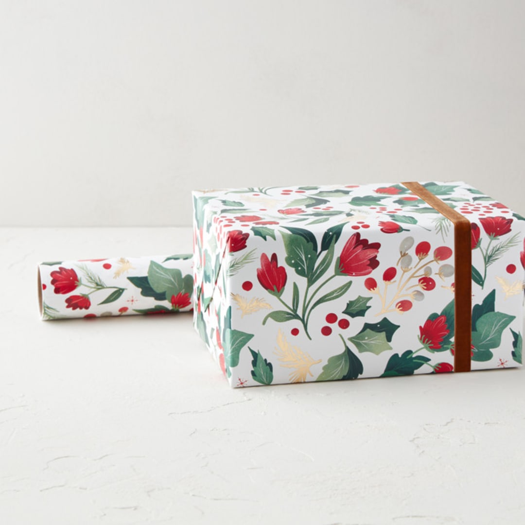 "Berries and Branches" - Wrapping Paper Roll in Crimson by Makewells