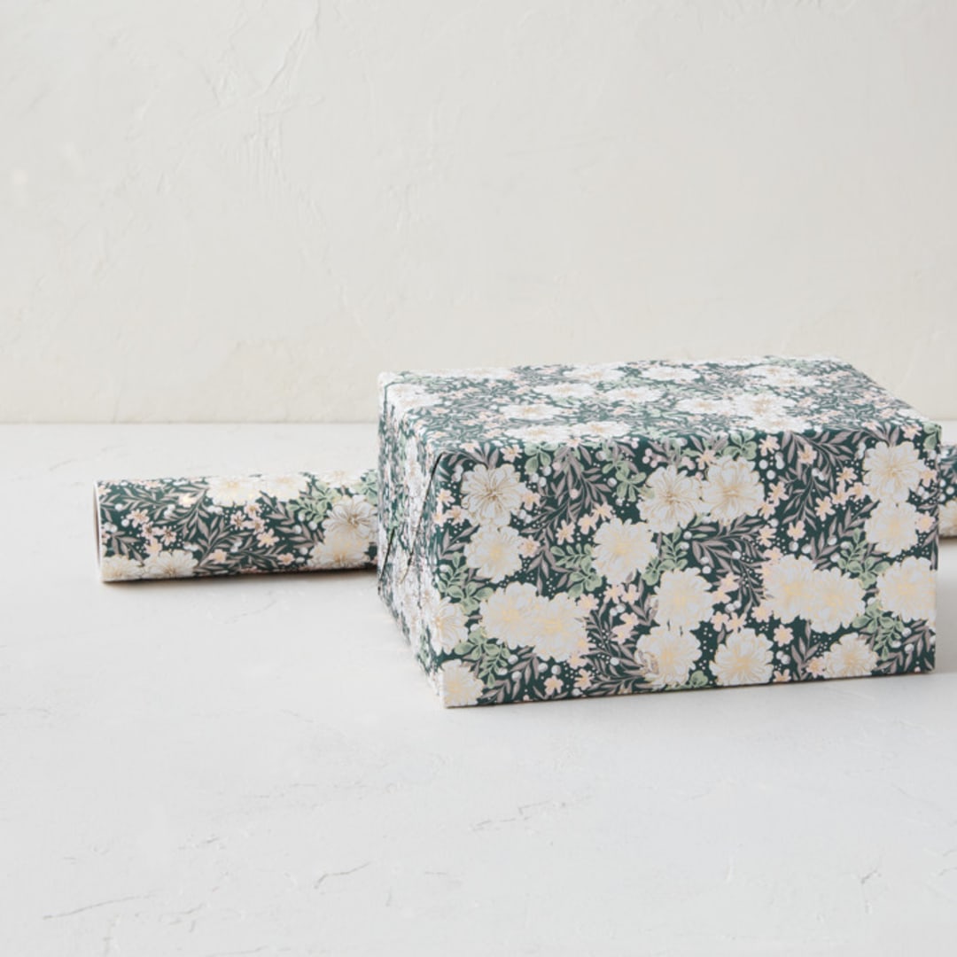 "Illuminated Blooms" - Wrapping Paper Roll in Cobalt by Alethea and Ruth