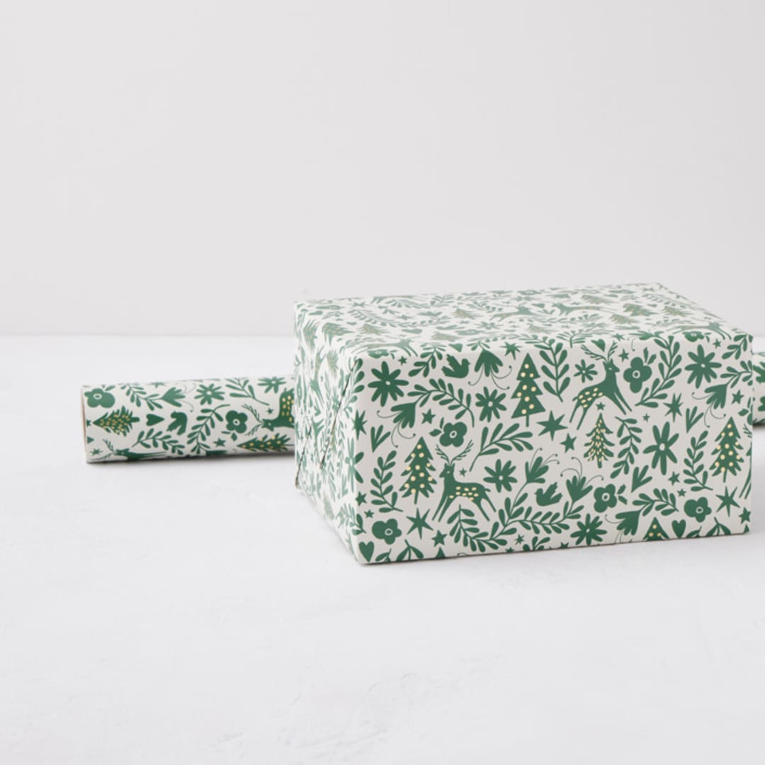 "Holiday Folk Pattern" - Wrapping Paper Roll in Spruce by Pace Creative Design Studio