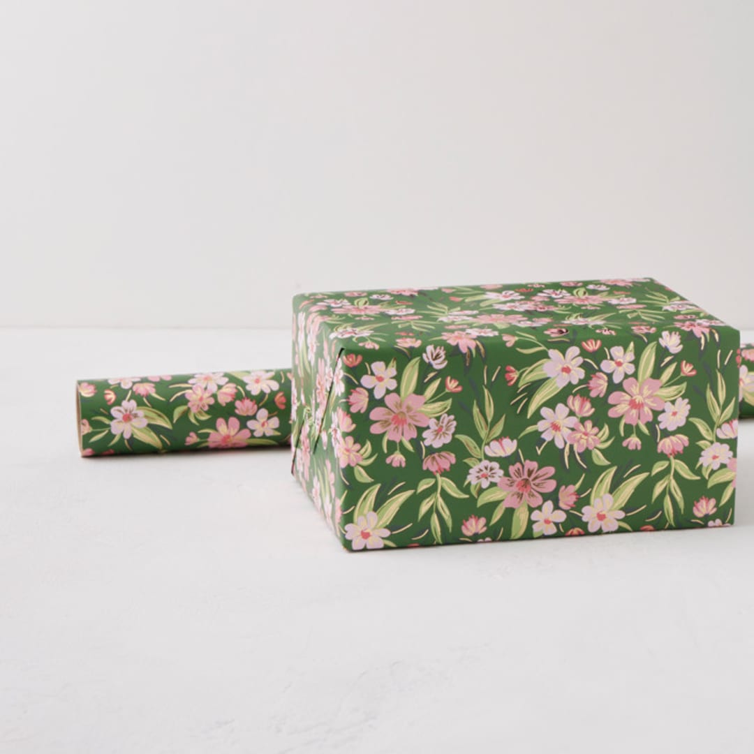 "Floral Abundance" - Wrapping Paper Roll in Moss by Charter Oaks Creative