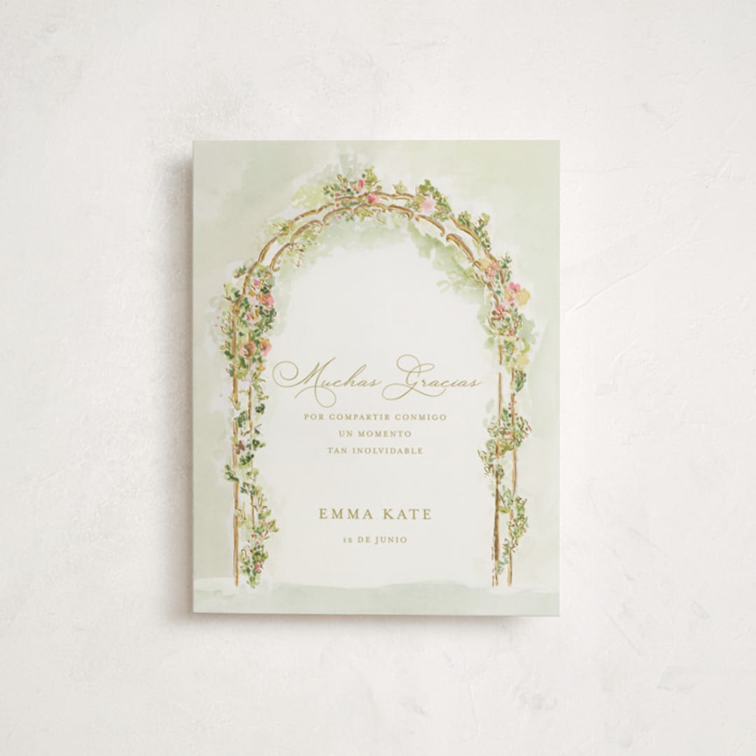 "Floral Arch" - Flat Foil-Pressed Graduation Thank You Cards in Evergreen by Lucrecia Caporale - Front