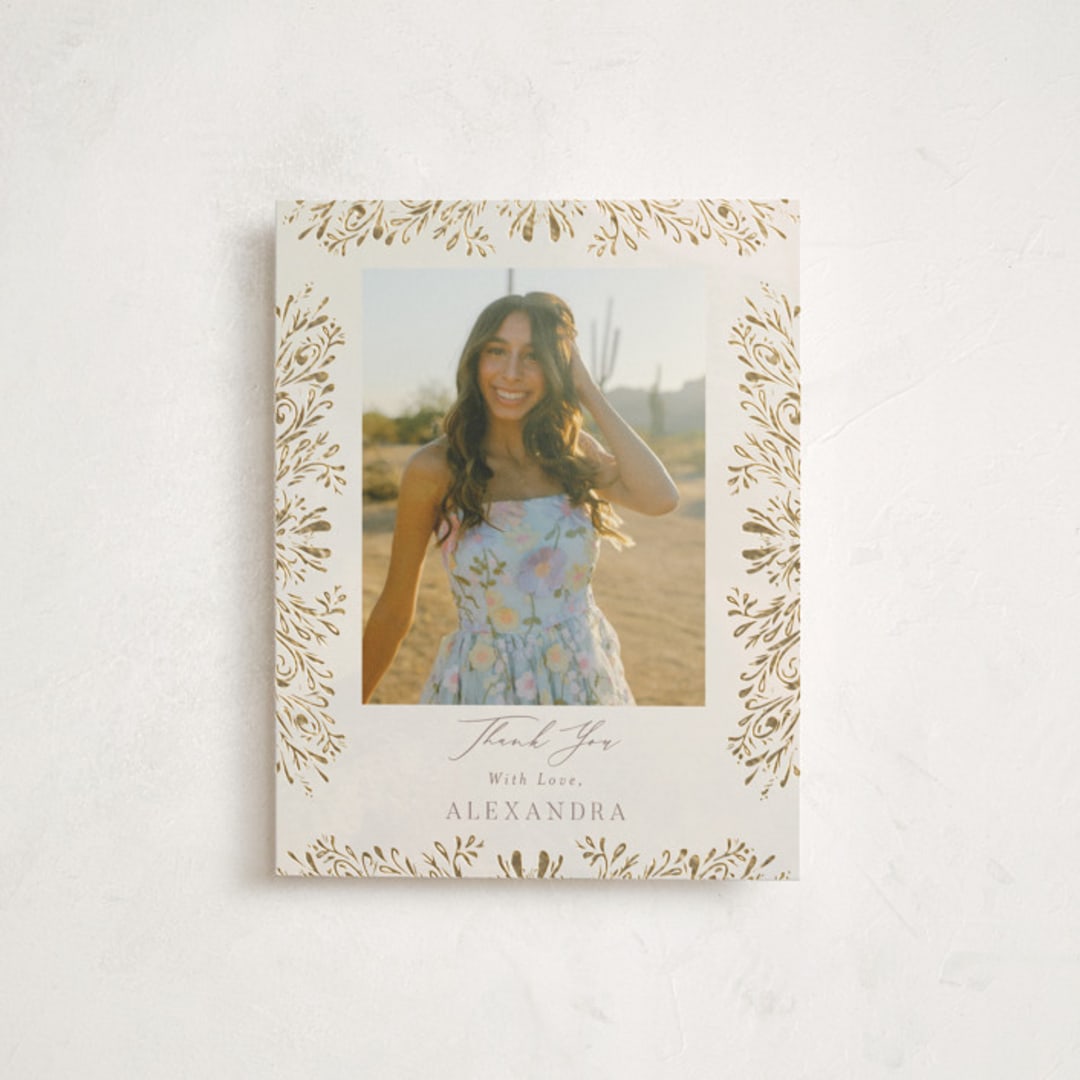 "Quinceañera Elegance" - Flat Foil-Pressed Graduation Thank You Cards in Cream by Nicoletta Savod - Front
