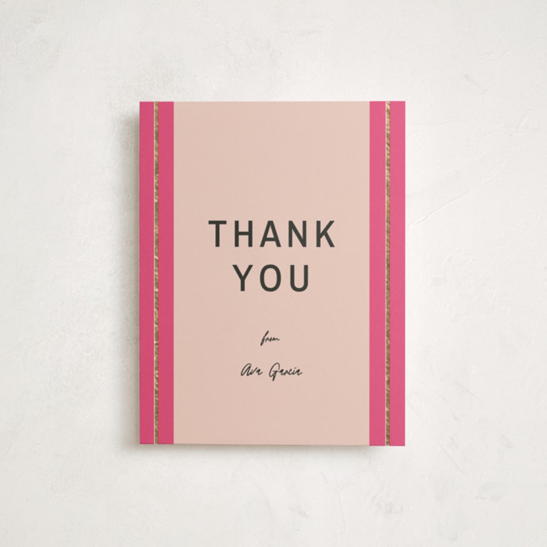 "Ribbon Stripes" - Flat Foil-Pressed Graduation Thank You Cards in Hot Pink by Ani Somi - Front