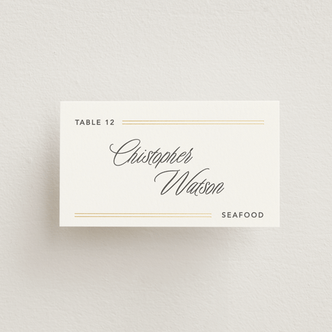 "Formal lines" - Foil-Pressed Place Cards - Fish in Quartz by Creo Study - Front with Free Guest Printing