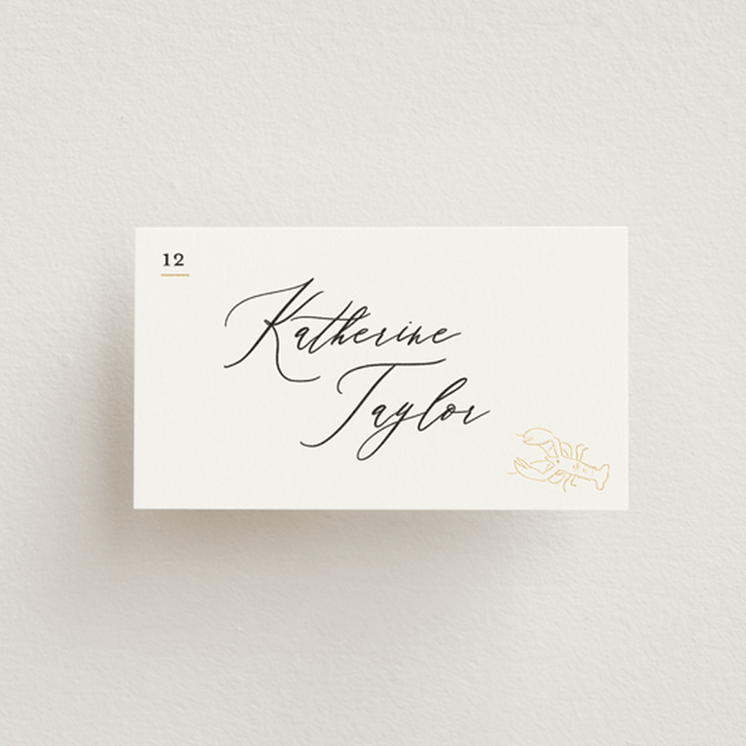 "Gilded icons" - Foil-Pressed Place Cards - Fish in Ivory by Creo Study - Front with Free Guest Printing