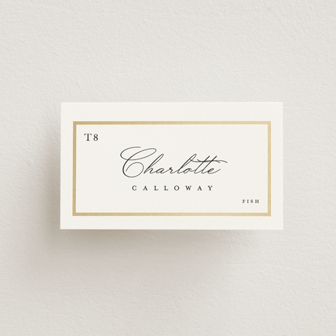 "Regal Frame" - Foil-Pressed Place Cards - Fish in Ivory by Lucrecia Caporale - Front with Free Guest Printing