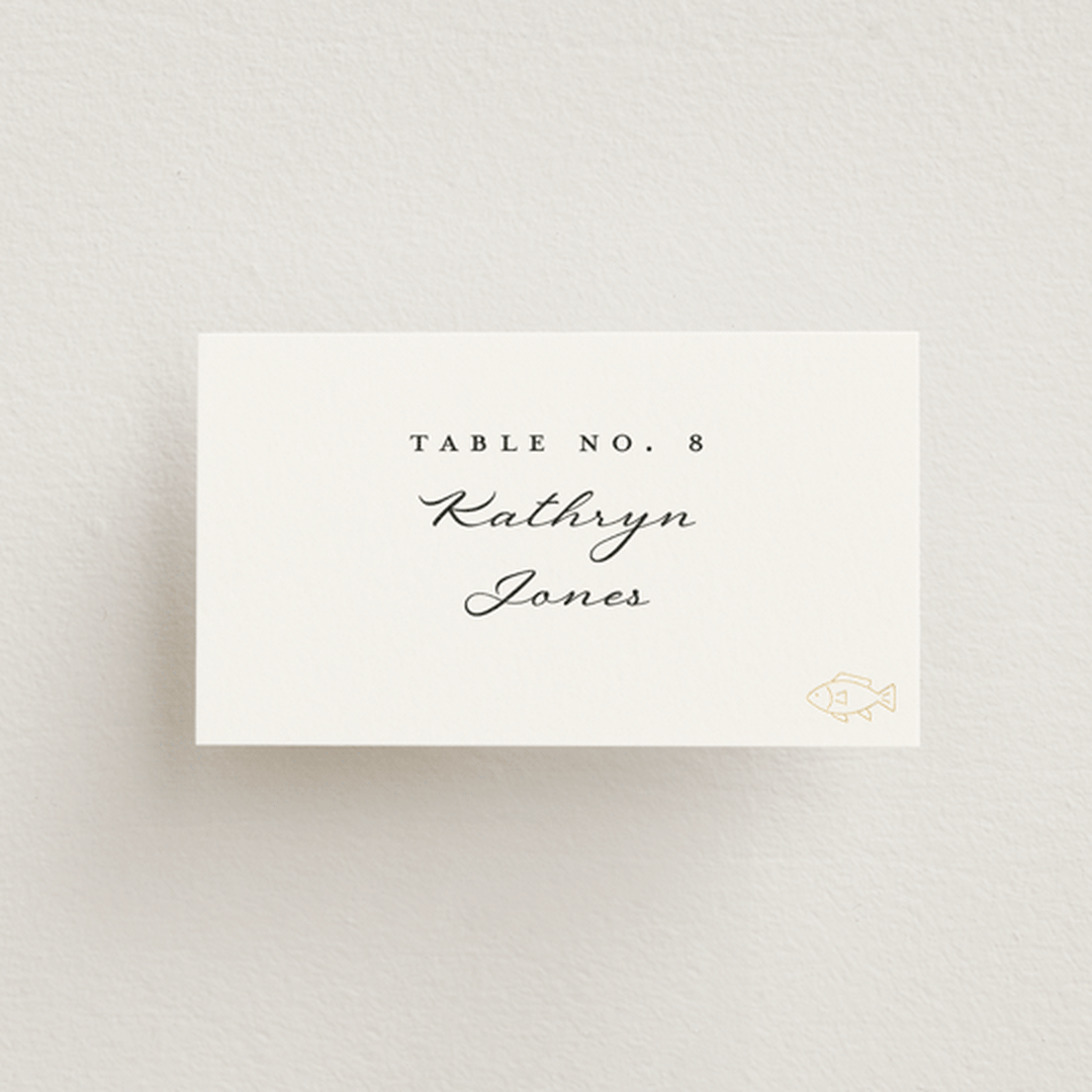 "Defined" - Foil-Pressed Place Cards - Fish in Snow by mo kelley - Front with Free Guest Printing