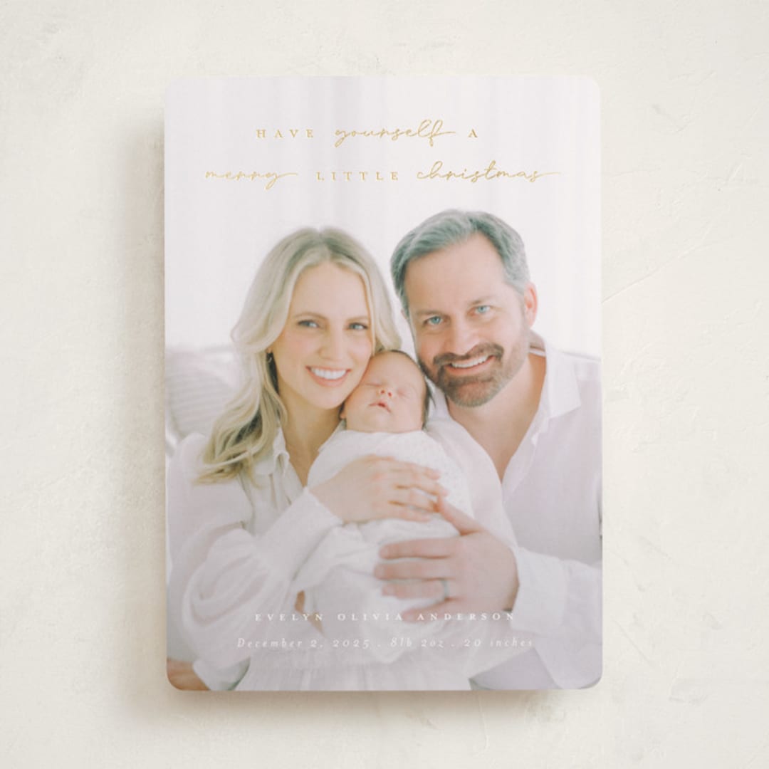 "Merry Little Christmas" - Holiday Birth Announcement Cards in Snow by Hudson meet Rose - Front