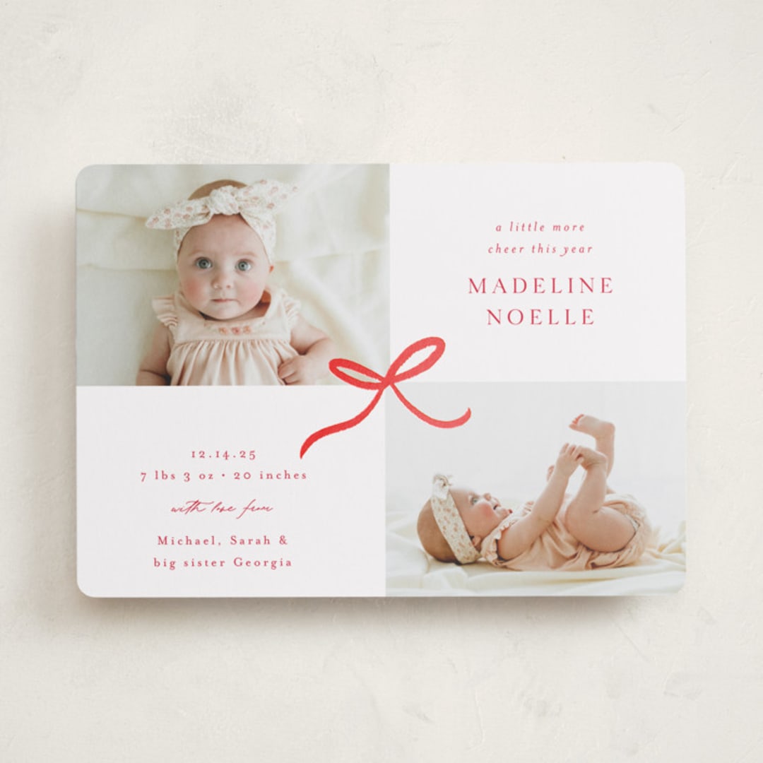 "Precious Two" - Holiday Birth Announcement Cards in Reindeer Nose by Emily Betts - Front