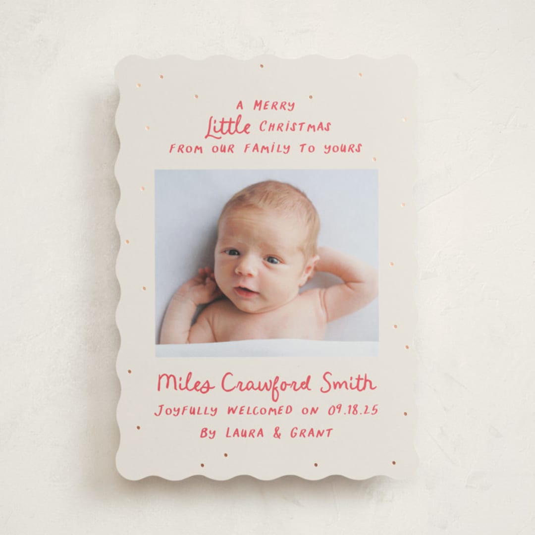 "Little Merry" - Holiday Birth Announcement Cards in Holly Berry by Megan Davis - Front