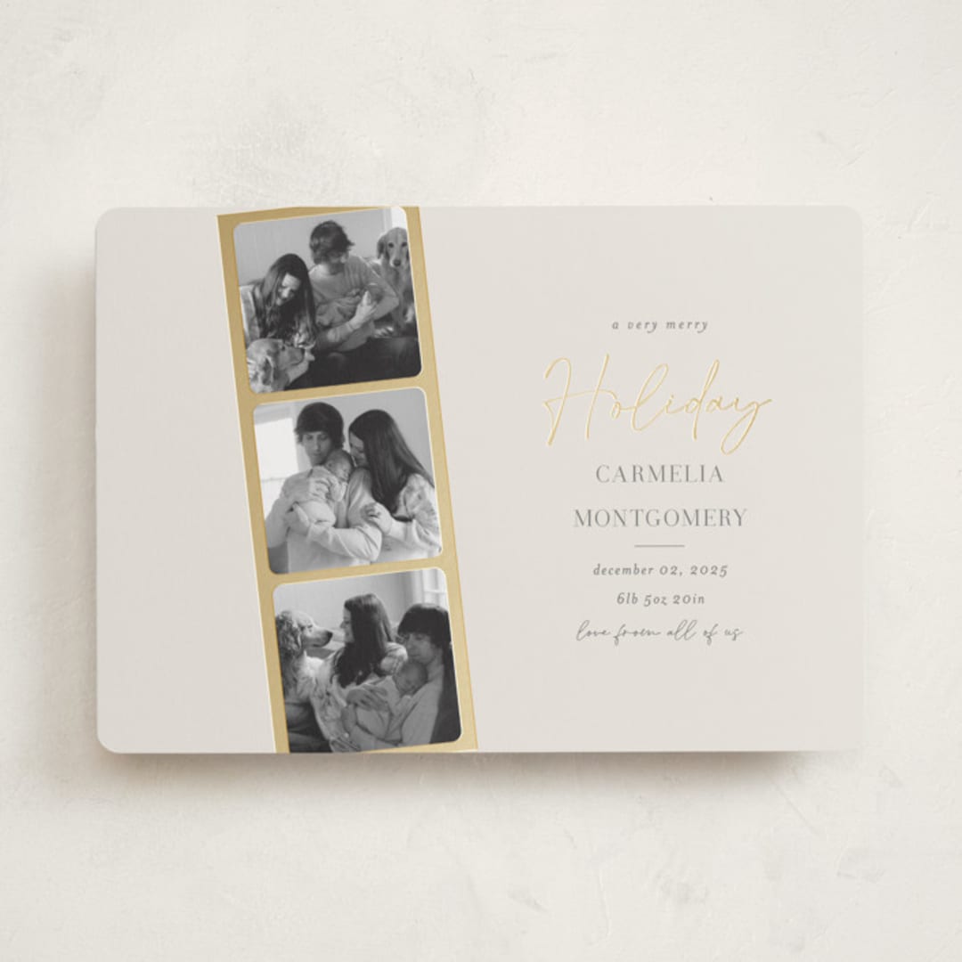 "photo strip" - Holiday Birth Announcement Cards in Eggnog by Summer Winkelman - Front