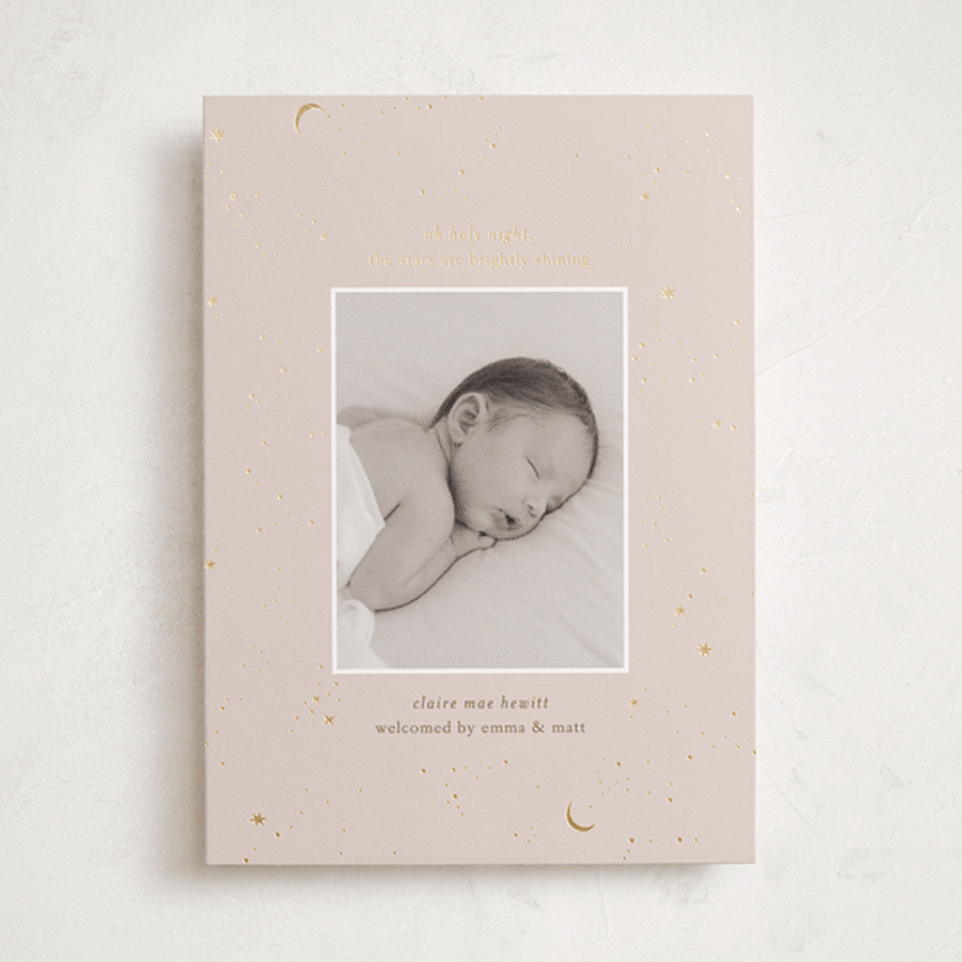 "the stars" - Holiday Birth Announcement Cards in Mauve by Ellen Schlegelmilch - Front
