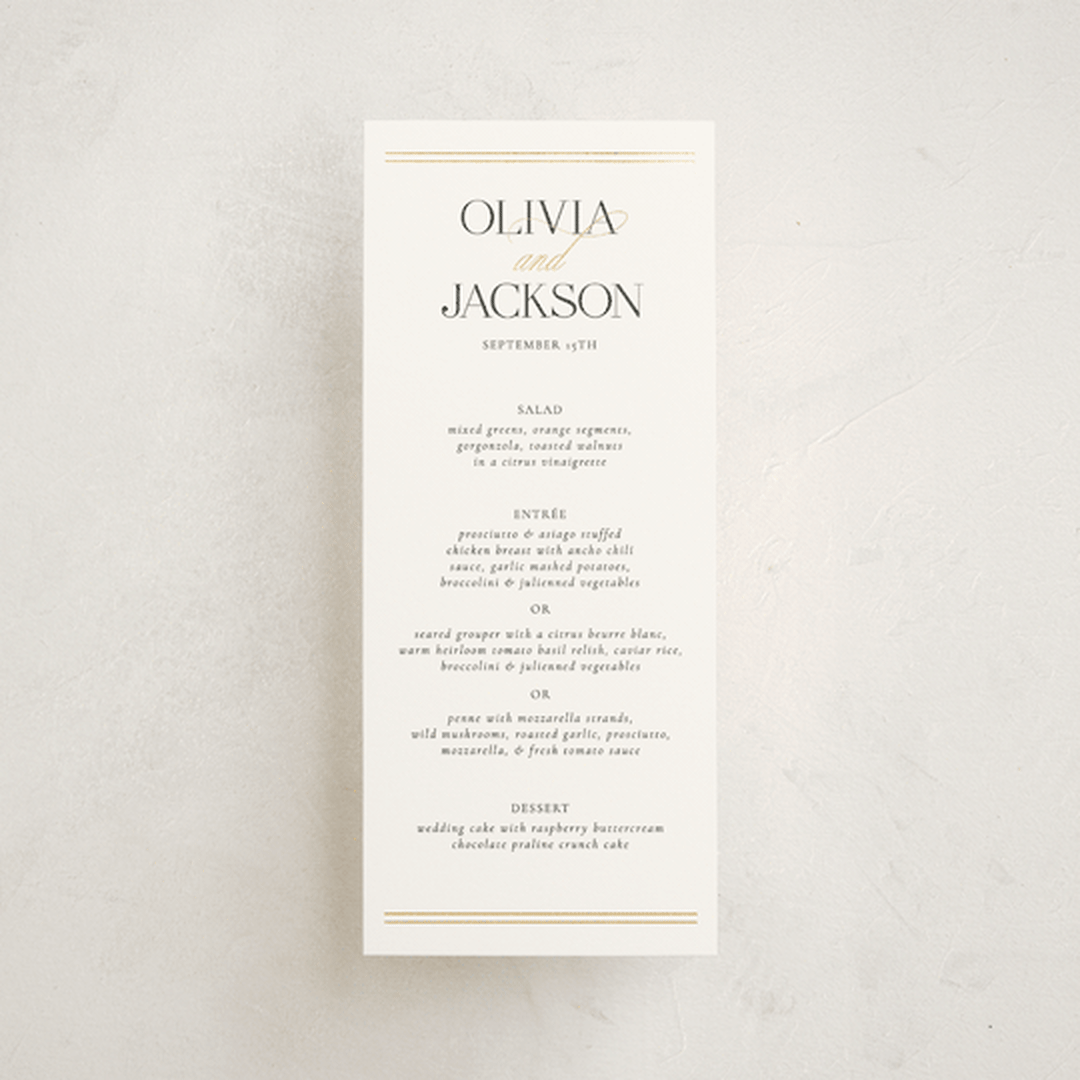 "Fineline" - Foil-Pressed Menus in Spun Sugar by Jessica Williams - Front