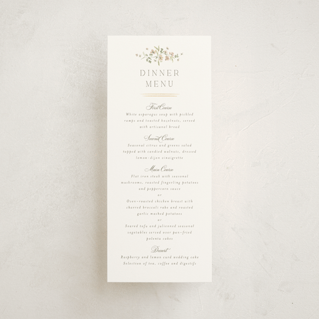 "Posy" - Foil-Pressed Menus in Blush by Everett Paper Goods - Front
