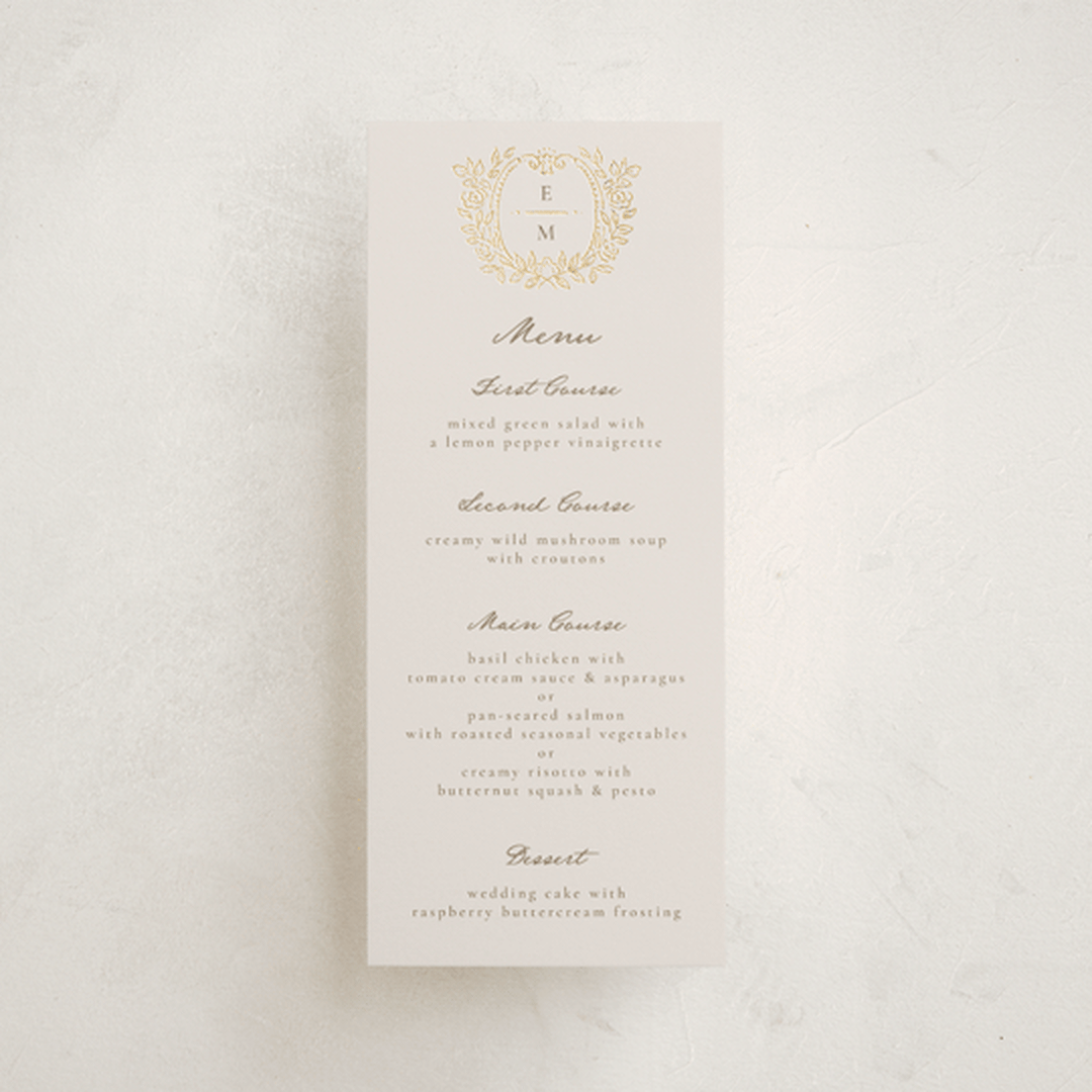 "Manuet" - Foil-Pressed Menus in Vanilla by Petra Kern - Front