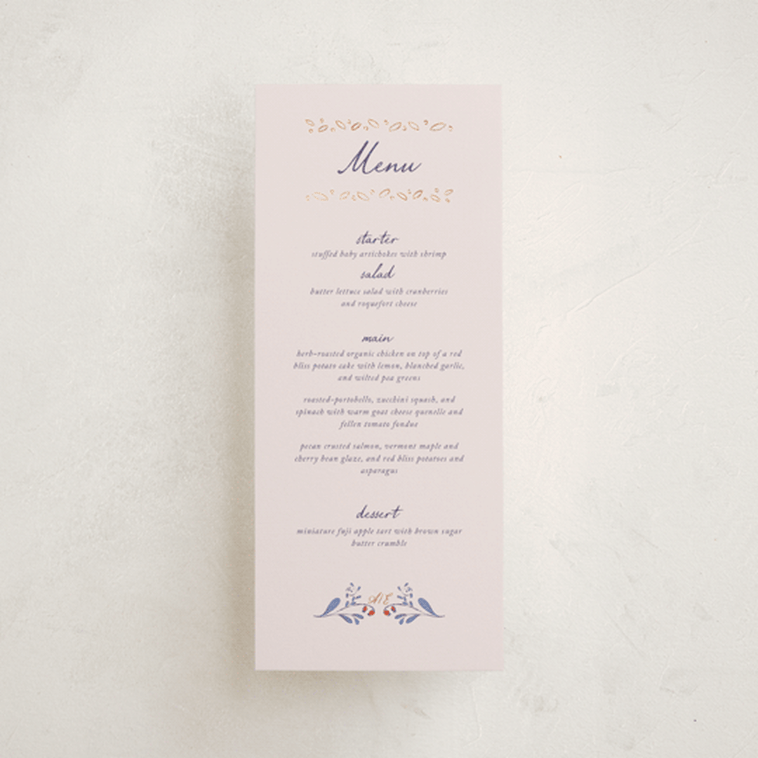 "Together in Bloom" - Foil-Pressed Menus in Wisteria by Monika Konieczna - Front