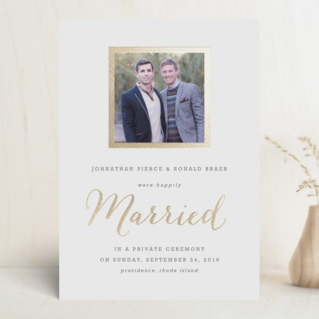 "Modern Photo Frame" - Wedding Announcements in Gold by Hooray Creative - Front