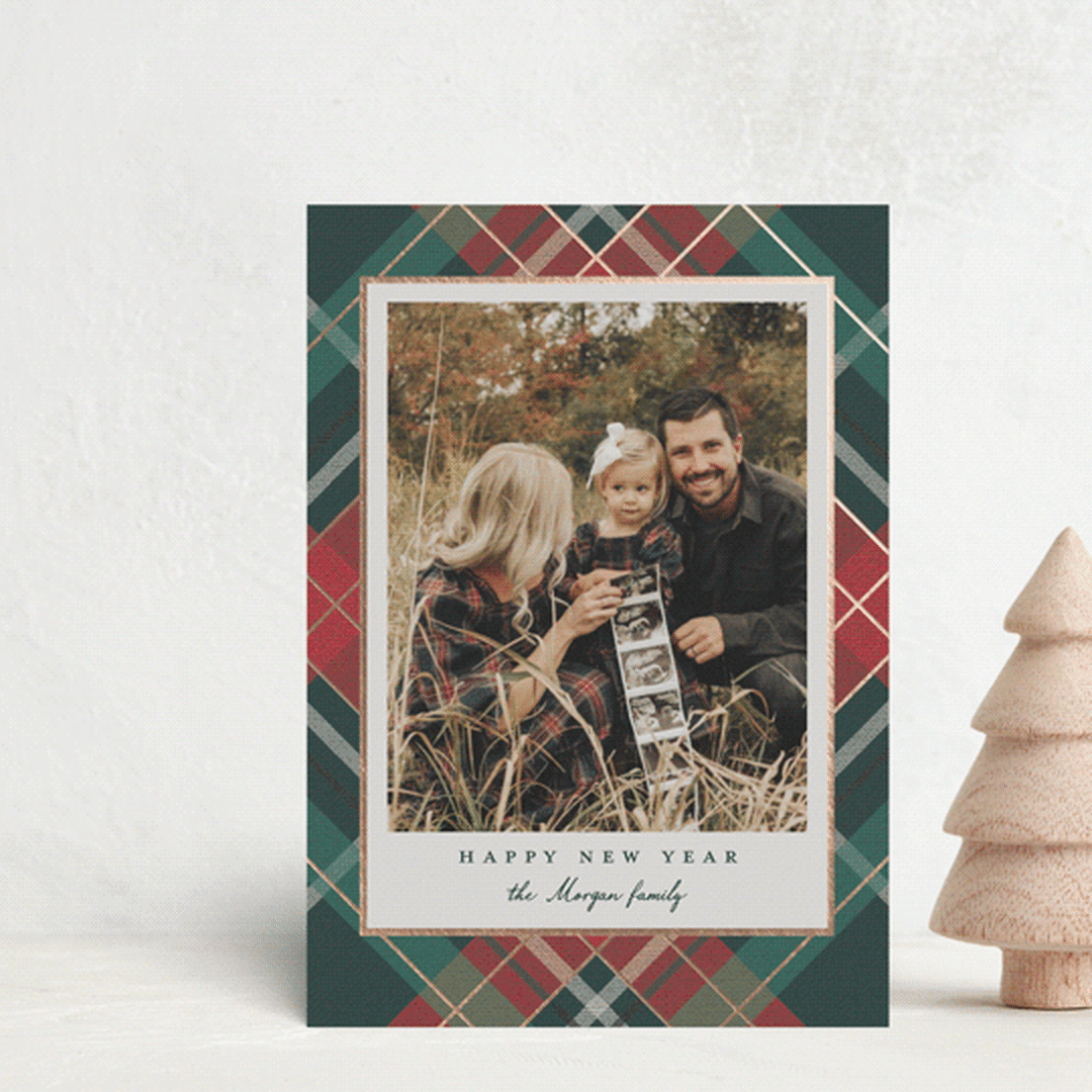 "Fancy Plaid" - Holiday Cards in Coal by Petra Kern - Front