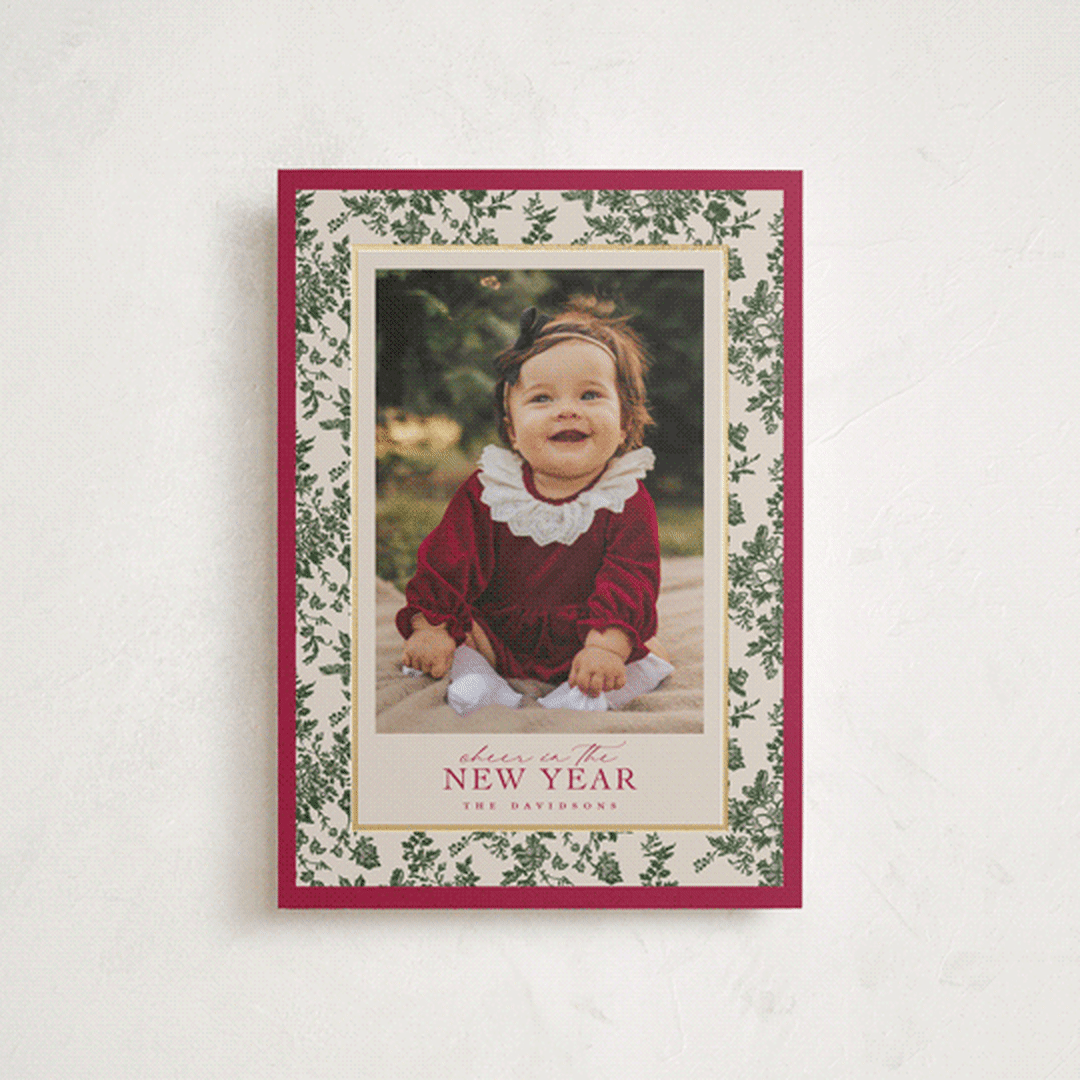 "Merry Floral Toile" - Holiday Cards in Holly Berry by Jenna Holcomb - Front