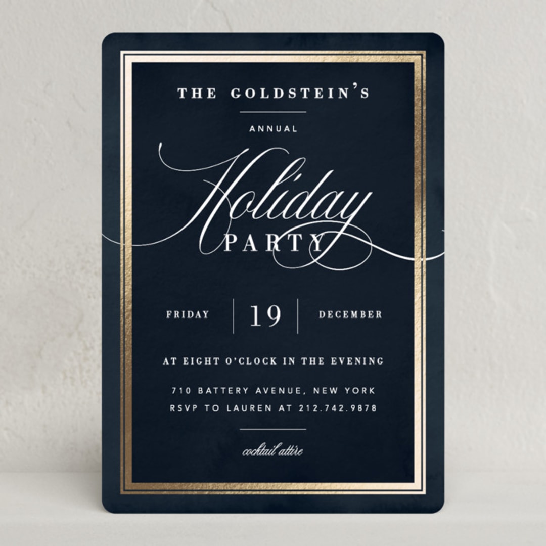 "Refinement" - Party Invitations in Midnight by Jennifer Lew - Front