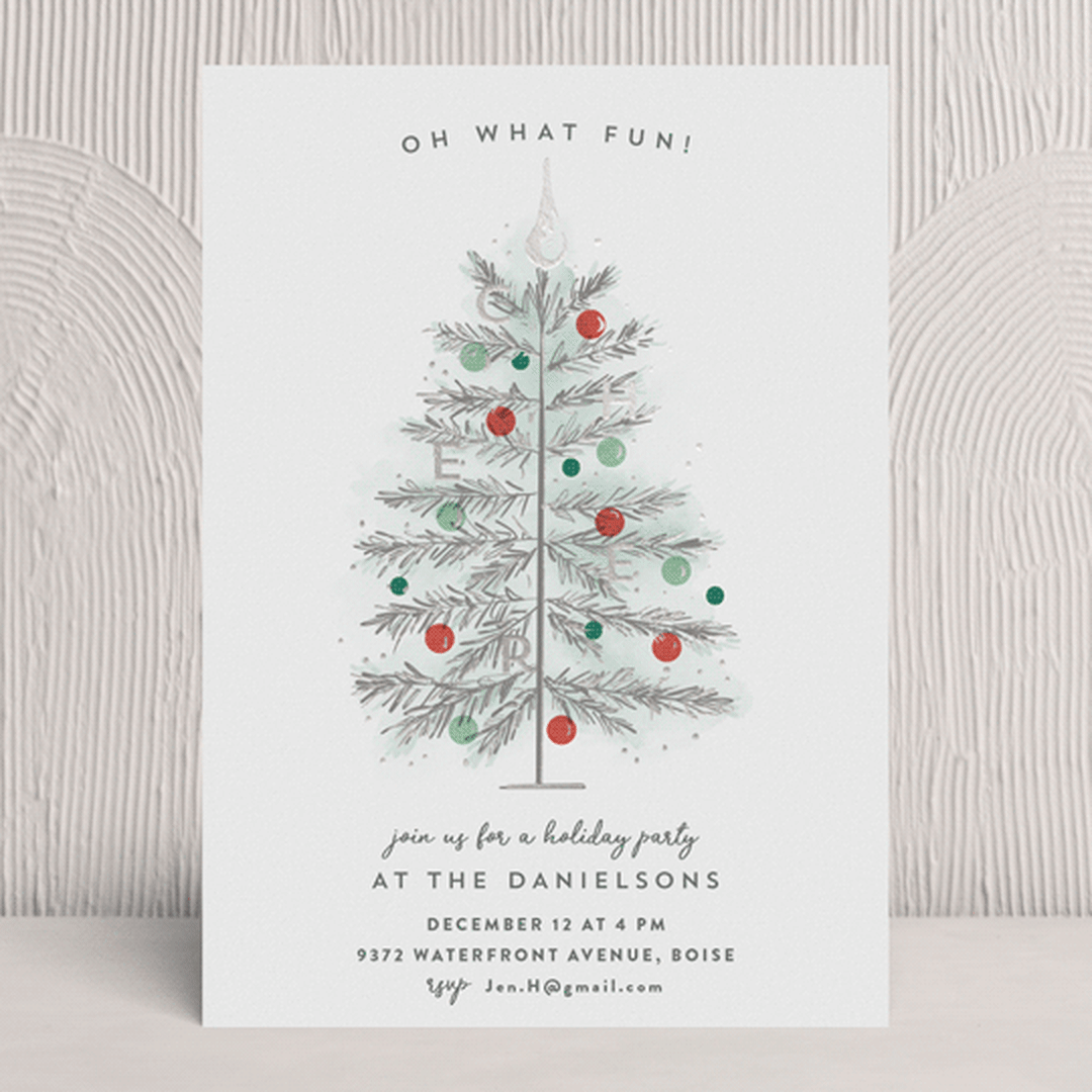 "Tinsel Tree" - Party Invitations in Tinsel by Rebecca Durflinger - Front