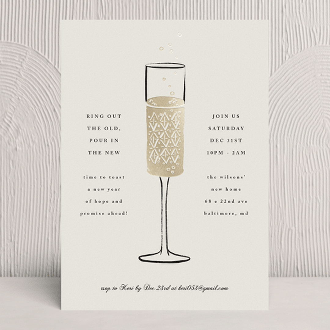 "Champagne Flute" - Party Invitations in Cream by mo kelley - Front