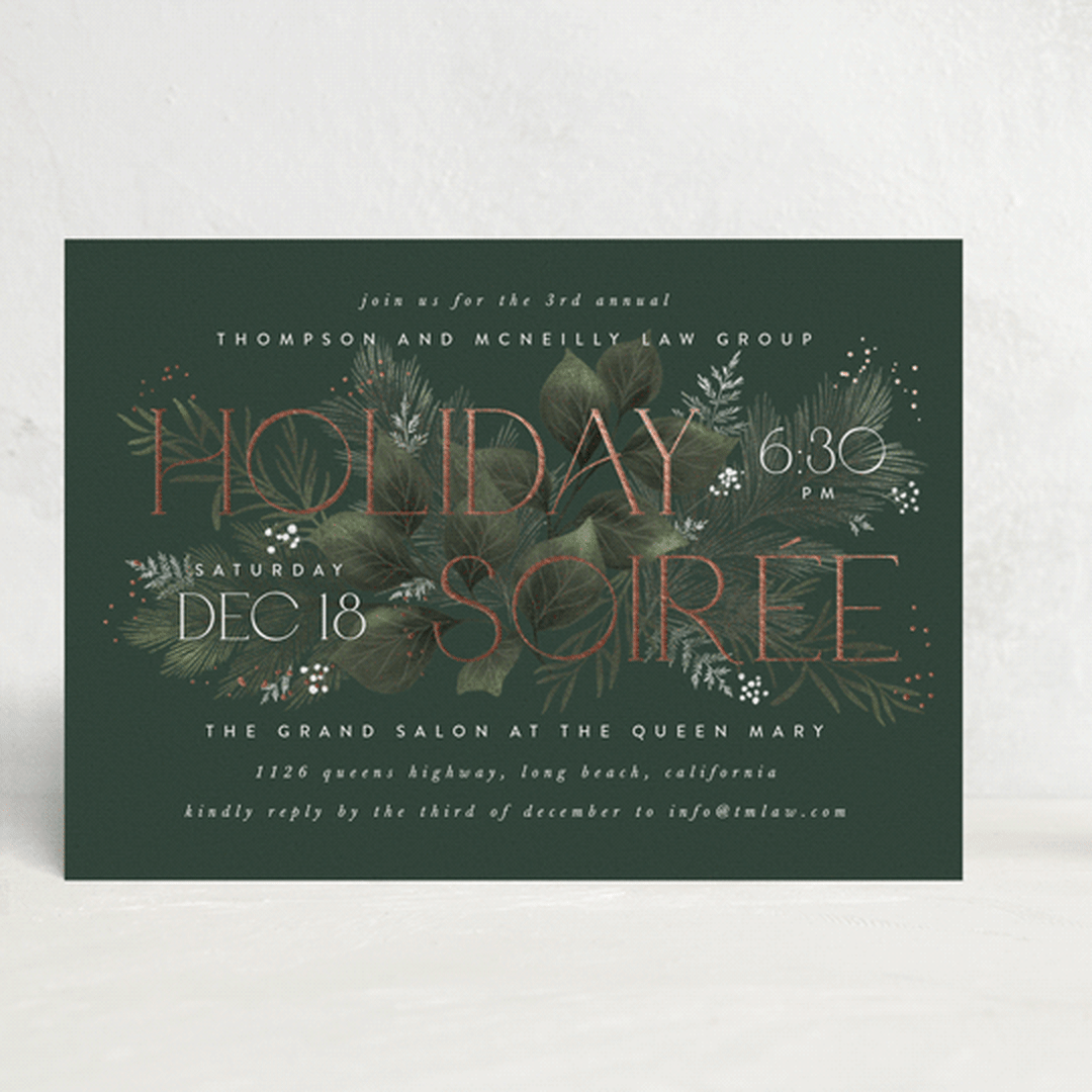 "Tis the season" - Party Invitations in Evergreen by Leah Bisch - Front